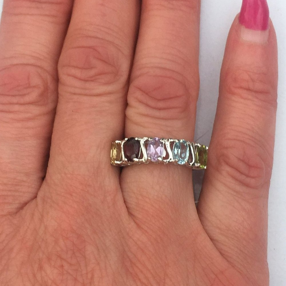 Lovely Sterling Silver Women's Multi-Stone Ring, Size 7, Garnet Amethyst Topaz - Picture 7 of 10